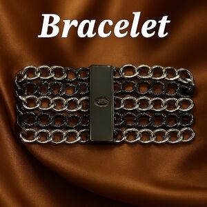 Chico’s Silver Multi-Strand Chain Bracelet – Textured Links, Magnetic Closure